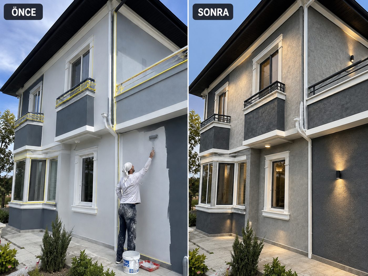 Armutlu dış cephe boya öncesi ve sonrası