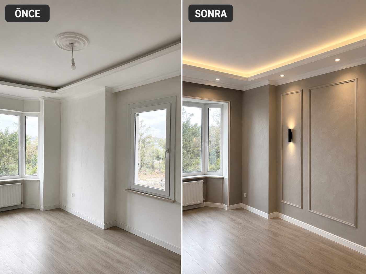 Armutlu iç cephe boya öncesi ve sonrası